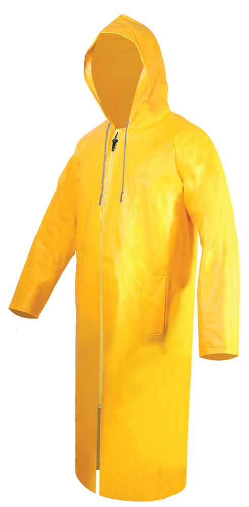 Impermeable con gorro de uso rudo con zipper impermeable, dieléctrico color amarillo talla mediana.
