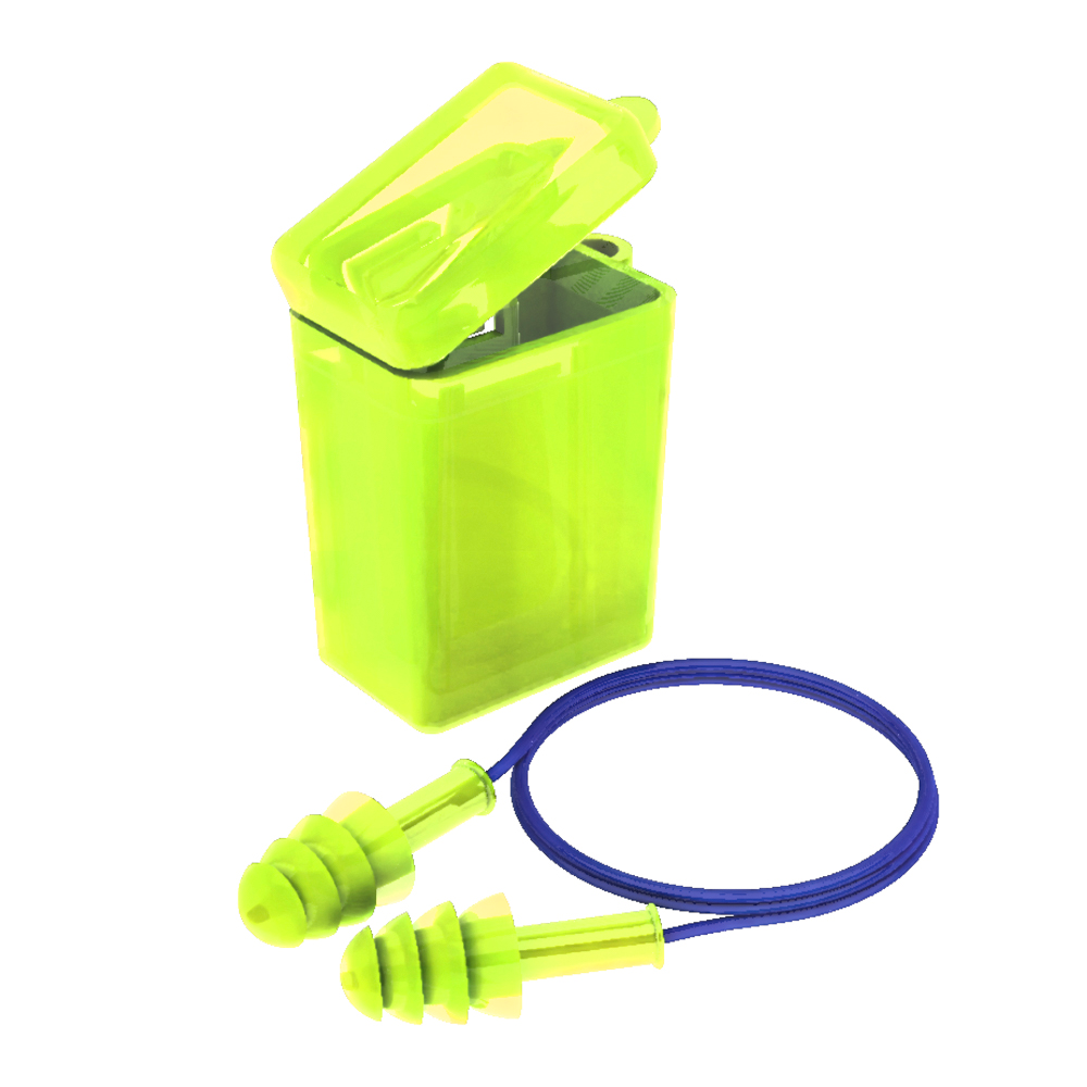 Tapón auditivo con cajita de protección amarillo.