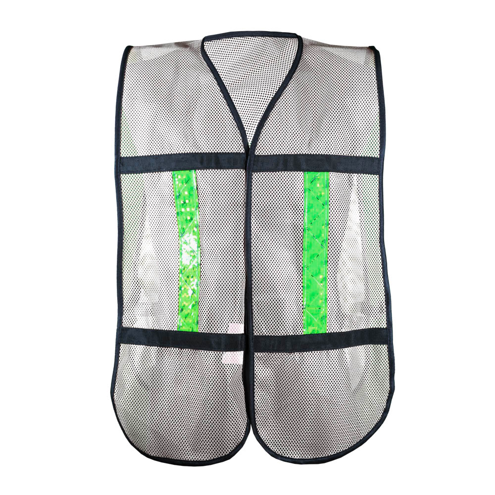 Chaleco de malla blanco con reflejante plastico impreso con marca safety road mod sr-1010bcr unitalla.