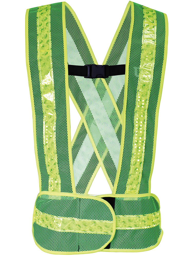 Chaleco de malla tipo carrillero verde con reflejante plástico mod SR-1017VCRL unitalla.