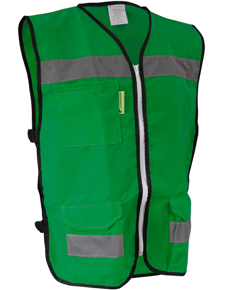Chaleco rescatista abierto verde algodon/poliester con reflejante talla gd