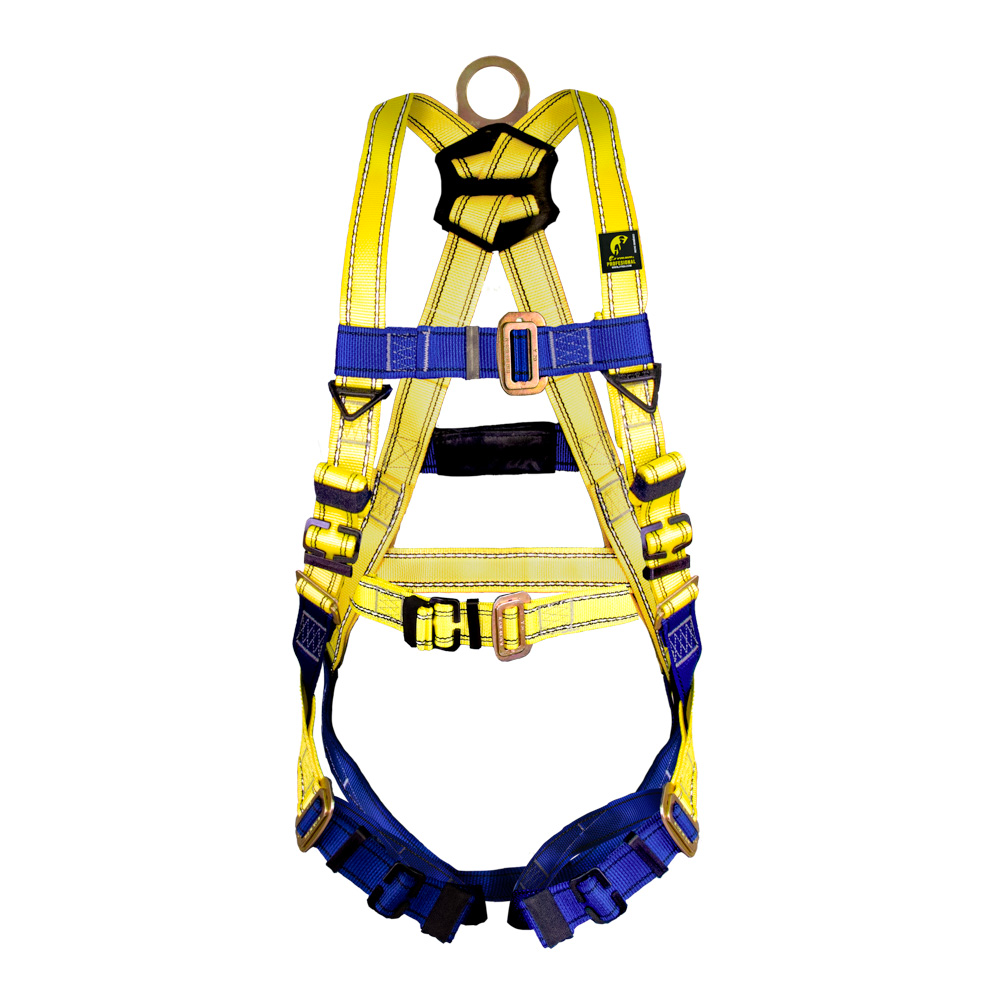 [SIF10-SS-10AC] ARNES CON ANILLO D EN ESPALDA. Fabricado en banda (eslinga) de poliéster de 1 3/4” de ancho, ahora con propiedades High Visibility.Anillo “D” en espalda de acero con recubrimiento de zinc y bicromato para evitar la oxidación, con seis ajustes: 1 en pecho, 1 en cinturón, 2 en tórax y 2 en pelvis. Arneses certificados bajo la Norma ANSI Z359.11.2014