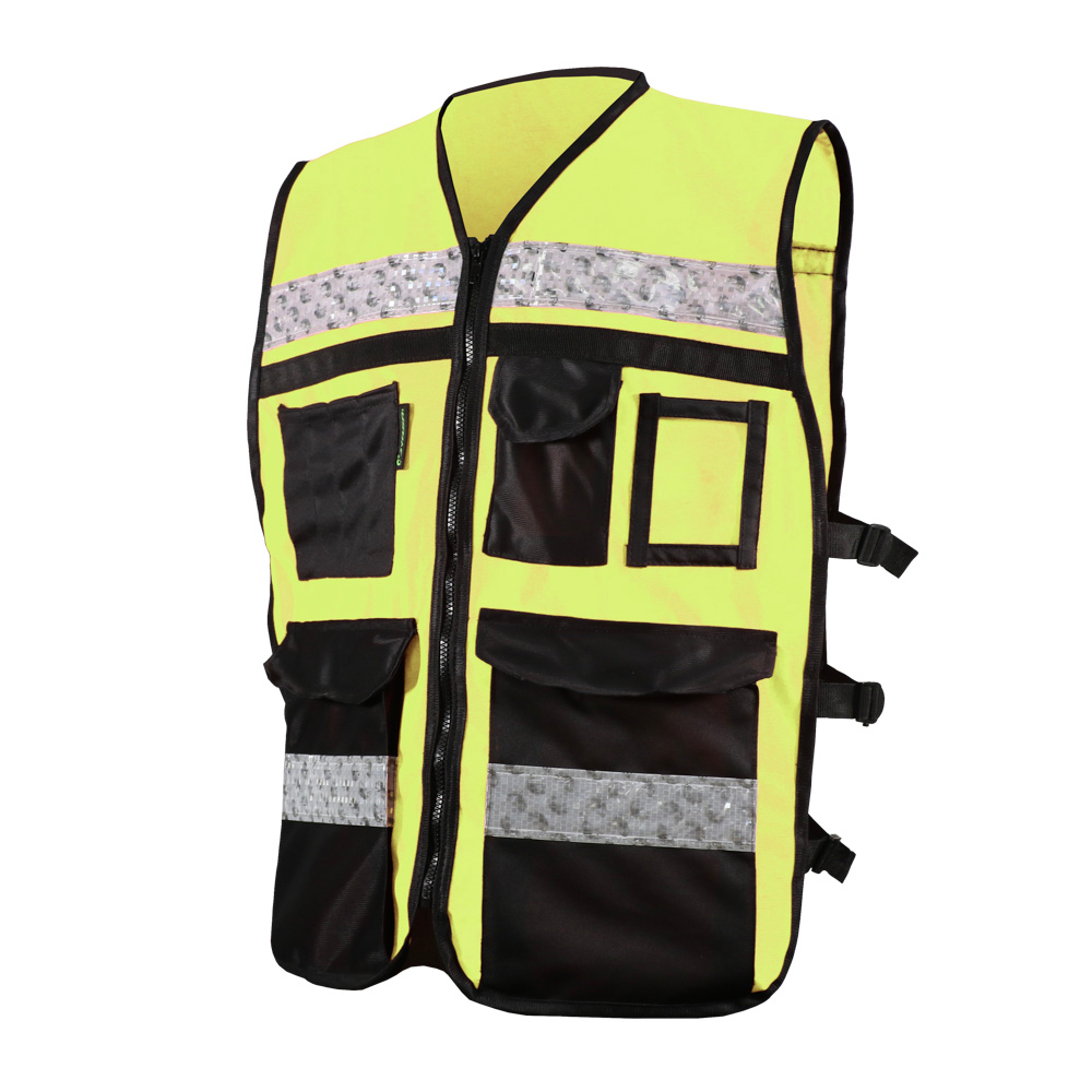 [SIF10-ECO-2080AMCRGD] CHALECO ECOFRIENDLY AMARILLO ABIERTO TIPO RESCATISTA DE ALTA VISIBILIDAD T-GD