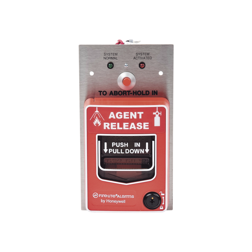 Dual action , Red, terminal block, Key lock, w/Abort Switch and LED Annunciation, for Agent Release Applications, Use with SBA-10 Surface Mount Backbox.