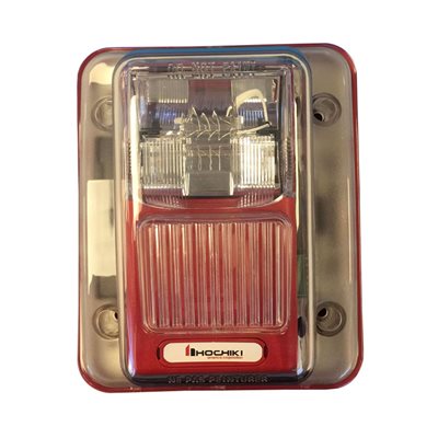 Weatherproof wall mount strobe, 24VDC, 75CD, red.