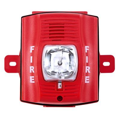[SIF00A-P2RK] Sirena con Lámpara Estroboscópica / para Exterior / a 2 Hilos / Montaje en Pared / 12 o 24 Vcd / Configuración Estroboscópica Seleccionable / Texto en Inglés / Incluye Caja de Montaje / Color Rojo