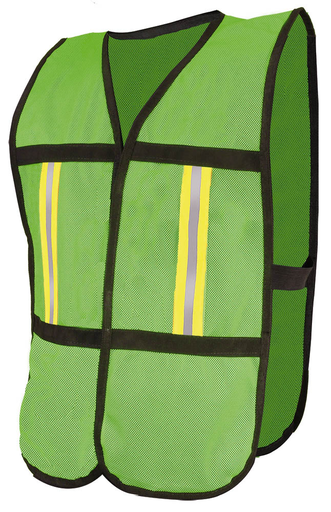 [SIF10-SR-1012VCR] Chaleco de malla verde con reflejante textil impreso con marca safety road mod SR-1012VCR unitalla.