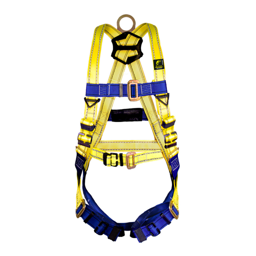 [SIF10-SS-10AC] ARNES CON ANILLO D EN ESPALDA. Fabricado en banda (eslinga) de poliéster de 1 3/4” de ancho, ahora con propiedades High Visibility.Anillo “D” en espalda de acero con recubrimiento de zinc y bicromato para evitar la oxidación, con seis ajustes: 1 en pecho, 1 en cinturón, 2 en tórax y 2 en pelvis. Arneses certificados bajo la Norma ANSI Z359.11.2014